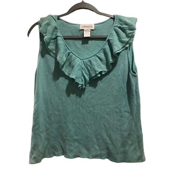Women's Large Tank Sweater V-neck with Ruffles Chadwicks - Picture 1 of 2